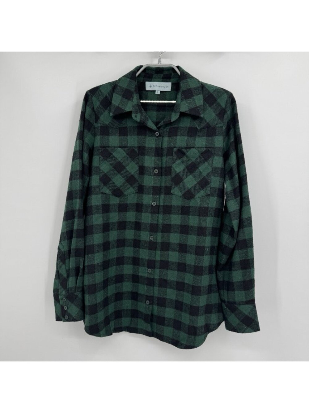 Tuckernuck Women's Green Gingham Flannel Button Down Shirt size S Long Sleeve